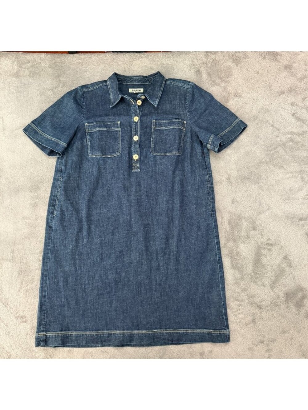 Boden Zia Denim Pocket Shift Dress Womens US 14 Long Tall Dark Wash